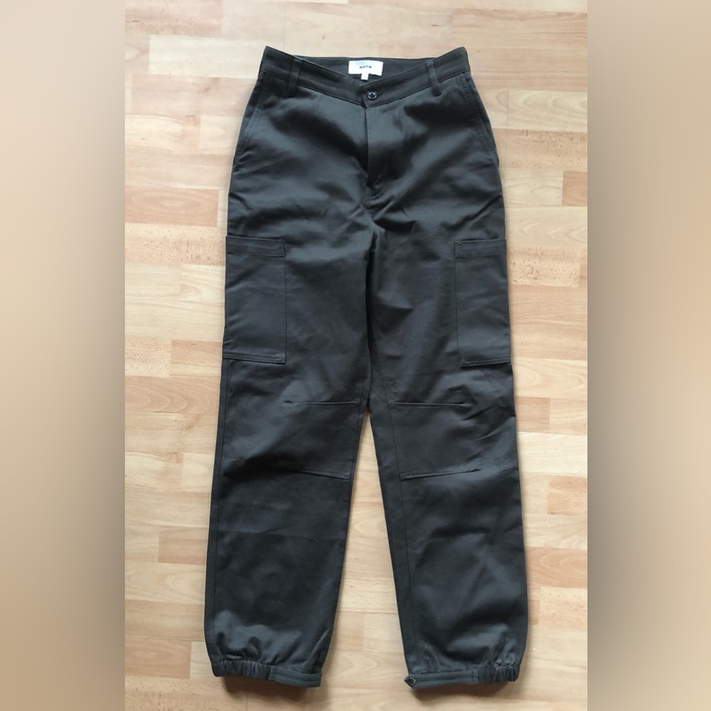 KOTN Black Cargo Pants Relaxed Fit Elastic Cuffs